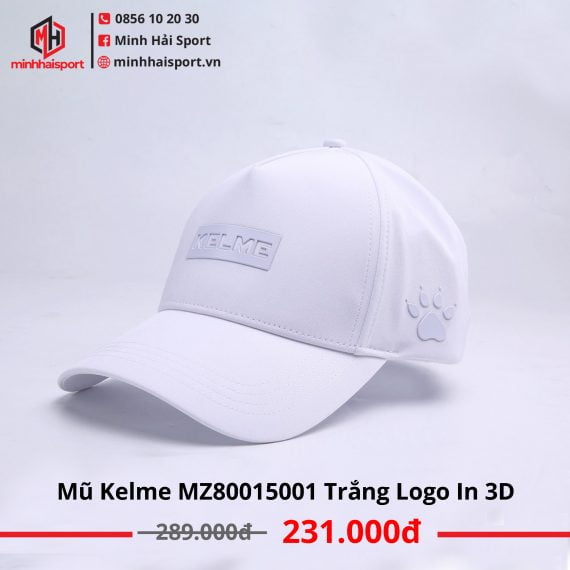 mũ lưỡi trai kelme MZ80015001 trắng logo in 3D